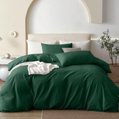 Oxford Homeware Emerald King Plain Dyed Duvet Cover, Fitted Sheet & Pillowcases Set 4 Piece Bed Sets - image 1