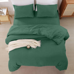 Oxford Homeware Emerald King Plain Dyed Duvet Cover, Fitted Sheet & Pillowcases Set 4 Piece Bed Sets - thumbnail 6