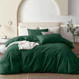 Oxford Homeware Emerald King Plain Dyed Duvet Cover, Fitted Sheet & Pillowcases Set 4 Piece Bed Sets - thumbnail 1