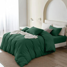 Oxford Homeware Emerald King Plain Dyed Duvet Cover, Fitted Sheet & Pillowcases Set 4 Piece Bed Sets - thumbnail 2
