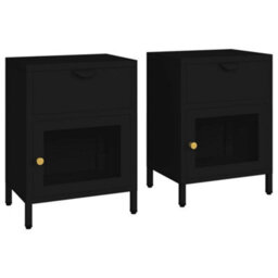 Berkfield Nightstands 2 Pcs Black 40X30X54.5 Cm Steel And Glass - thumbnail 2