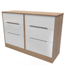 Turin 6 Drawer Wide Chest In White Gloss & Bardolino Oak (Ready Assembled) - thumbnail 3