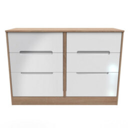 Turin 6 Drawer Wide Chest In White Gloss & Bardolino Oak (Ready Assembled) - thumbnail 1