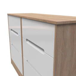 Turin 6 Drawer Wide Chest In White Gloss & Bardolino Oak (Ready Assembled) - thumbnail 4