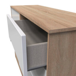 Turin 6 Drawer Wide Chest In White Gloss & Bardolino Oak (Ready Assembled) - thumbnail 5