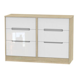 Turin 6 Drawer Wide Chest In White Gloss & Bardolino Oak (Ready Assembled) - thumbnail 6