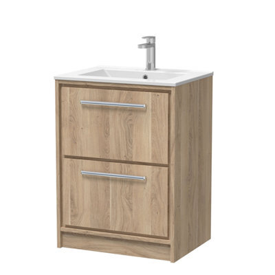 Hudson Reed Lille Floor Standing Two Drawer Contemporary Vanity Unit With 1 Tap Hole Basin In Bleached Oak, 605 X 460mm - image 1