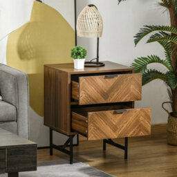 Wyld Haus Lipana Wood Walnut Brown 2-Drawer Bedside Table With Black Metal Base And Handles - thumbnail 8