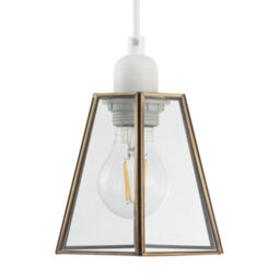 Happy Homewares Industrial Lantern Pendant Shade In Antique Brass With Clear Glass - thumbnail 5