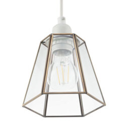 Happy Homewares Industrial Lantern Pendant Shade In Antique Brass With Clear Glass - thumbnail 4
