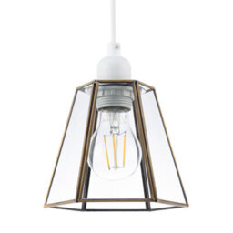Happy Homewares Industrial Lantern Pendant Shade In Antique Brass With Clear Glass - thumbnail 1