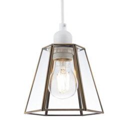 Happy Homewares Industrial Lantern Pendant Shade In Antique Brass With Clear Glass - thumbnail 2