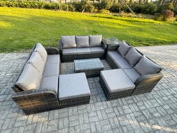 Fimous Outdoor Garden Furniture Sets 11 Seater Wicker Rattan Furniture Sofa Sets With Rectangular Coffee Table 3 Seater Sofa - thumbnail 2