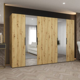 Arte Oak Artisan Marbella Ii Hinged Door Wardrobe 300Cm - Expansive Woodgrain Storage With Mirrored Highlights - thumbnail 1