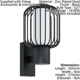Stylish Ip44 Black Outdoor Wall Light With Zinc Steel Cage For E27 Bulb - thumbnail 2