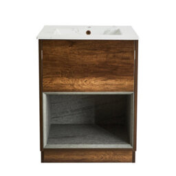 Homestylestore 612mm Dark Oak Bathroom Vanity Unit Led Lit Open Shelf Marble Effect Basin