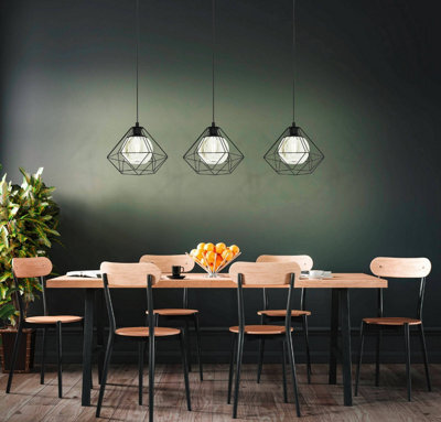 Eglo Vernham 3-Light Black Metal & Smoke Glass Pendant - Vintage Design (L) 114.5Cm - image 1