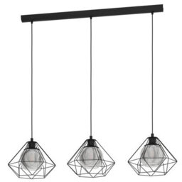 Eglo Vernham 3-Light Black Metal & Smoke Glass Pendant - Vintage Design (L) 114.5Cm - thumbnail 2