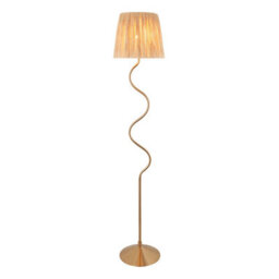 Loops Elegant 1500mm Tall Wriggle Floor Lamp In Brushed Aged Brass With Natural Raffia Shade