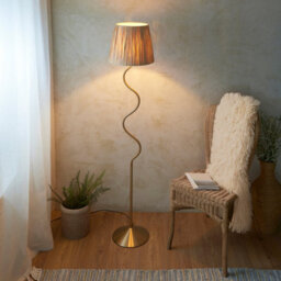 Loops Elegant 1500mm Tall Wriggle Floor Lamp In Brushed Aged Brass With Natural Raffia Shade - thumbnail 3