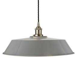 French Grey Large Chancery Painted Dome Pendant Light With Brushed Chrome Lamp Holder And Black Twisted Cable - Se Home - thumbnail 1