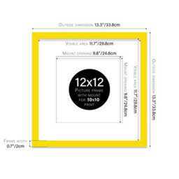 "12X12"" Yellow Picture Frame - 12X12"" Square Frame With 10X10"" Mount For 12X12""/10X10"" Pictures Moderrn Style Thin Edge, 1 Pack" - thumbnail 2