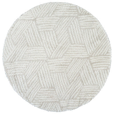 Livabliss Round Cloudy Shaggy-Geometric Beige Grey Soft Plush Pile Living Bedroom Rug 120 X 120 Cm Easy Care, Non Shedding - image 1