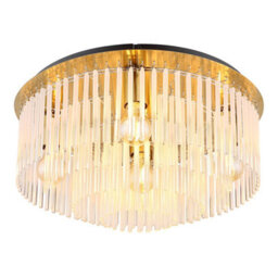 Luminosa Lighting Luminosa Gorley Ceiling Light Gold Colours Matt Opal Glass Shade 5X E27 - thumbnail 1