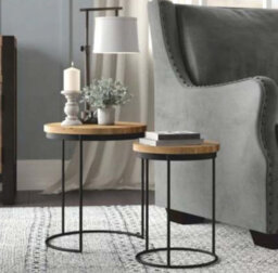 Buttercup Farm Ravi Iron Base Solid Wood Top Round Stool (Set Of 2) - L44 X W44 X H49 Cm - Mango Light Finish - thumbnail 3