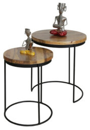 Buttercup Farm Ravi Iron Base Solid Wood Top Round Stool (Set Of 2) - L44 X W44 X H49 Cm - Mango Light Finish - thumbnail 2