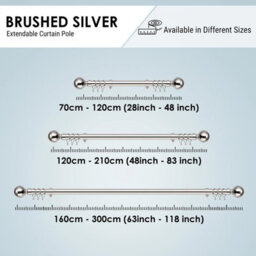 Imperial Rooms Curtain Pole - Metal Extendable Rod Heavy Duty Plain Ball Finish Brushed Silver, (L)1.2-2.1M (Dia)28mm - thumbnail 8