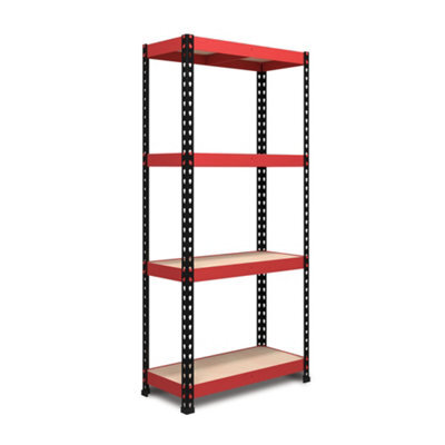 Rb Boss Garage Shelving Unit Fastlok 4 Shelf Mdf Red & Black Powder Coated Steel (H)1600mm (W)750mm (D)350mm - image 1