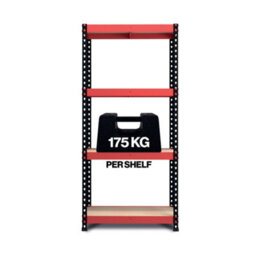 Rb Boss Garage Shelving Unit Fastlok 4 Shelf Mdf Red & Black Powder Coated Steel (H)1600mm (W)750mm (D)350mm - thumbnail 4