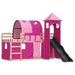 Berkfield Bunk Bed Without Mattress With Slide And Curtains Pink 90X190 Cm Single - thumbnail 3
