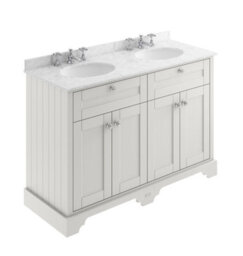 Hudson Reed Floor Standing 4 Door Traditional Vanity Unit With 3 Tap Hole Grey Marble Double Basin, Timeless Sand, 1220 X 470 mm