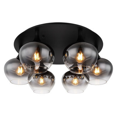 Luminosa Lighting Luminosa Maxy Globe Ceiling Light Matt Black Smoke Glass Shade 6X E27 - image 1