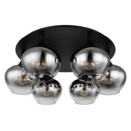 Luminosa Lighting Luminosa Maxy Globe Ceiling Light Matt Black Smoke Glass Shade 6X E27 - thumbnail 2