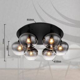 Luminosa Lighting Luminosa Maxy Globe Ceiling Light Matt Black Smoke Glass Shade 6X E27 - thumbnail 5
