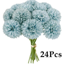Amorly 24Pcs Artificial Pure Blue Ball Chrysanthemum Flowers Artificial Mums Flowers For Home Table Centerpiece Decor Silk Flowers - thumbnail 1