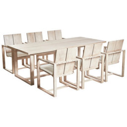Beliani Garden Dining Set 6 Seater Azzanello Acacia Wood Off-White - thumbnail 1