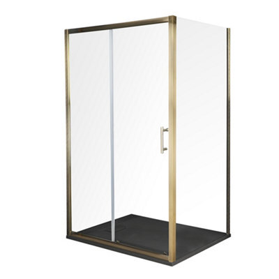 Homestylestore Antique Brass Reversible Corner Sliding Door Shower Enclosure With Graphite Slate Effect Tray 1200 X 900mm - image 1