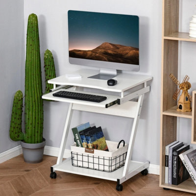 White Movable Computer Desk Equipped With 4 Rolling Casters - image 1
