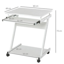 White Movable Computer Desk Equipped With 4 Rolling Casters - thumbnail 2