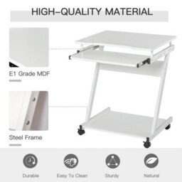 White Movable Computer Desk Equipped With 4 Rolling Casters - thumbnail 5