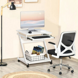 White Movable Computer Desk Equipped With 4 Rolling Casters - thumbnail 6