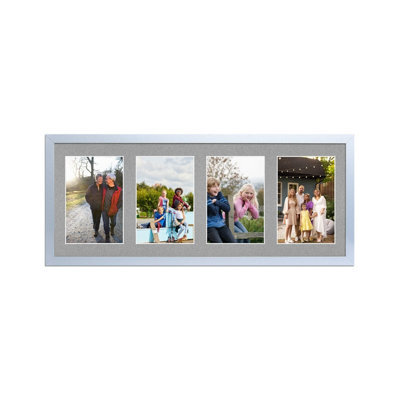 AK Frames 50X20Cm Silver Sleek Multi Photo Frame With Silver Mount - Holds 4 Apertures (4X) 6X4 Photos - image 1