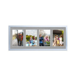 AK Frames 50X20Cm Silver Sleek Multi Photo Frame With Silver Mount - Holds 4 Apertures (4X) 6X4 Photos - thumbnail 1