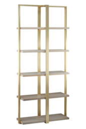 Orsina Oak Wood Shelf Unit With Gold Metal Frame,10-Compartment Shelving Unit,luxe Display Shelf,ideal For Library