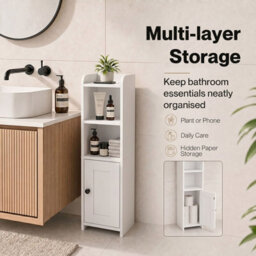 Levede Bathroom Cabinet Slim Corner Storage Adjustable Shelves Pb Mdf White - thumbnail 6