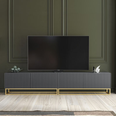 Tv Unit Ripple Duo 200Cm - Dark Grey With Fluted Doors - image 1